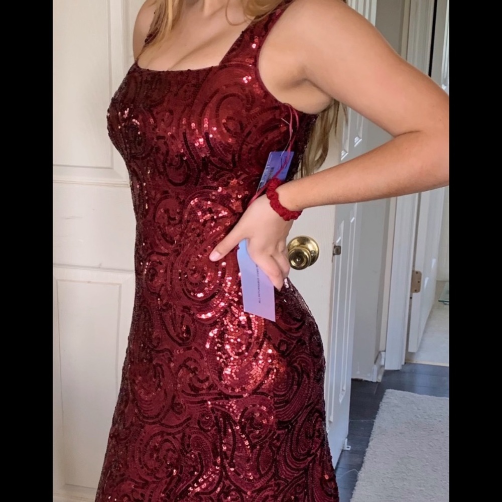 Merlot Red Long Sequin Formal Dress for Prom